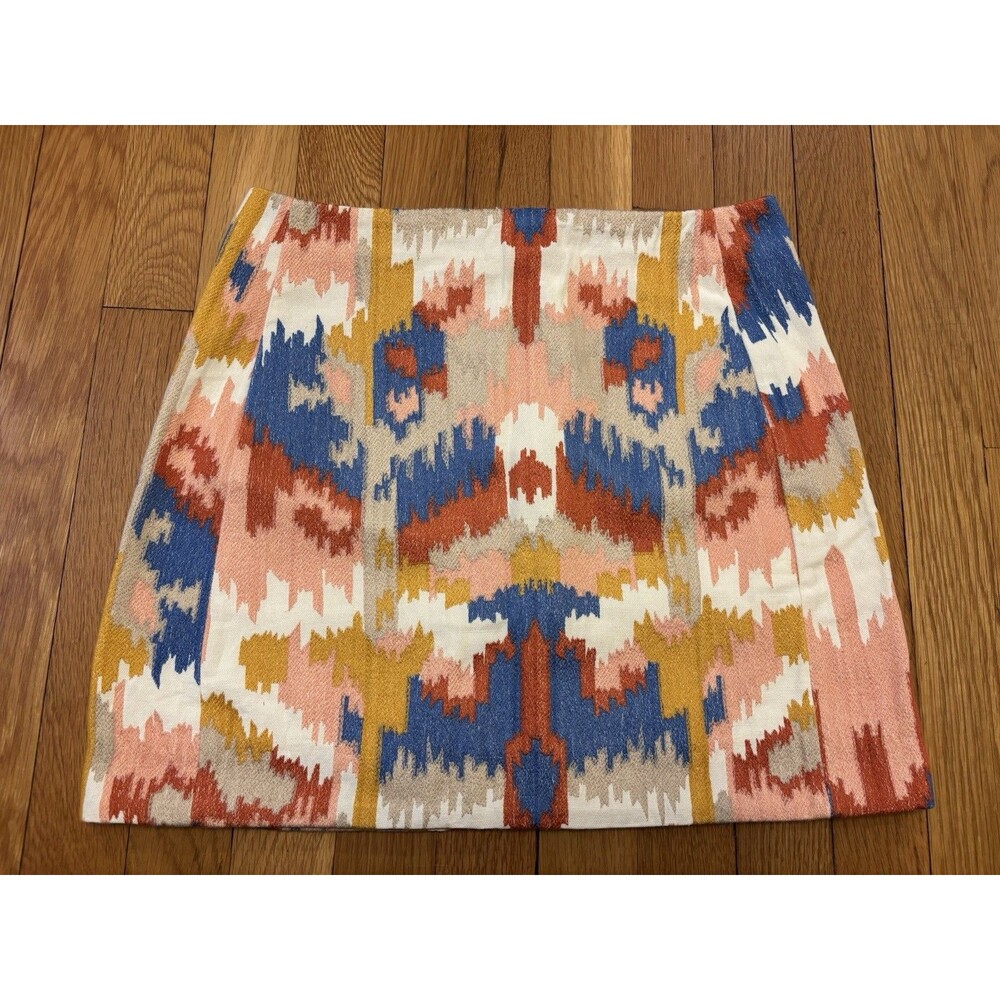 Sezane Malia Ikat Embroidered Mini Skirt Size 36 Cotton Multicolor US 4